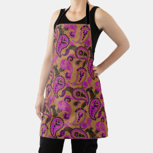 Tablier Linocut Paisley Traditionnel Vivid Moutard Rose