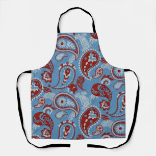 Tablier Linocut traditionnel Paisley Rouge Bleu Blanc