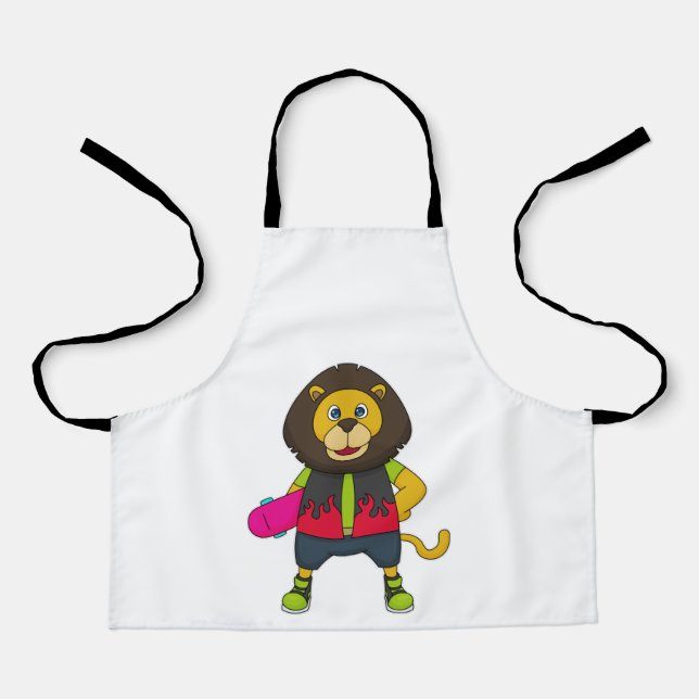 Tablier Lion as skater with skateboard (Recto)