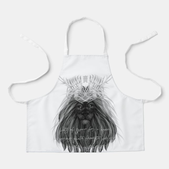 Tablier Lion noir avec couronne, monogramme et citation (Recto)