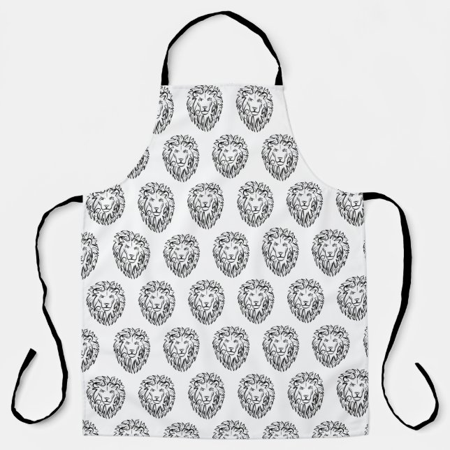 Tablier Lion tribal noir et blanc (Recto)