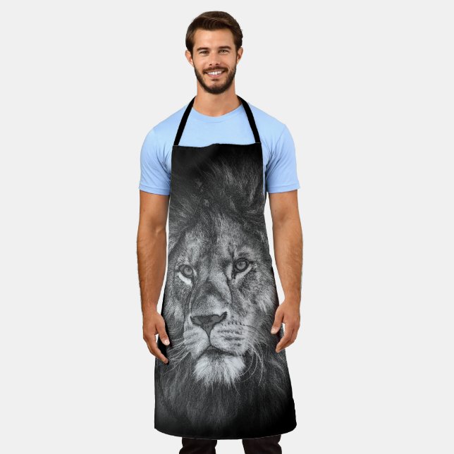 Tablier Lion Visage Wild Animaux tendance Modèle Noir (Porté)