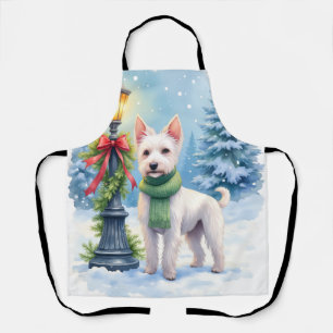Tablier Litographie de Noël de Terrier Bedlington au lampa