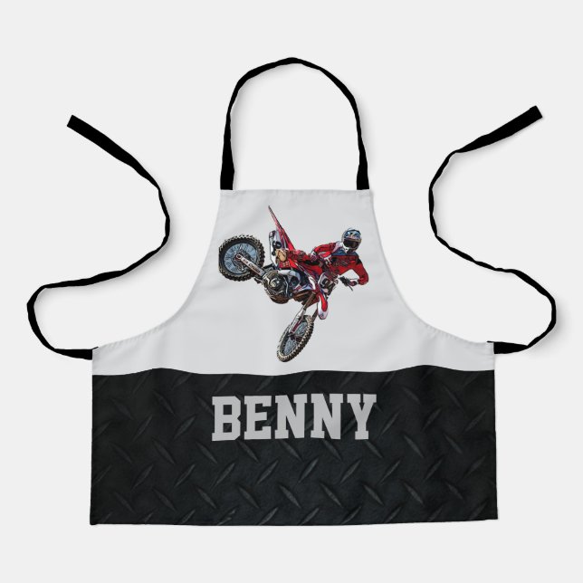Tablier Little Mechanic Dirt Bike Nom de la course Garçon  (Recto)