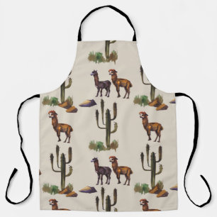 Tablier Llama alpaca faune, motif d'aquarelle.