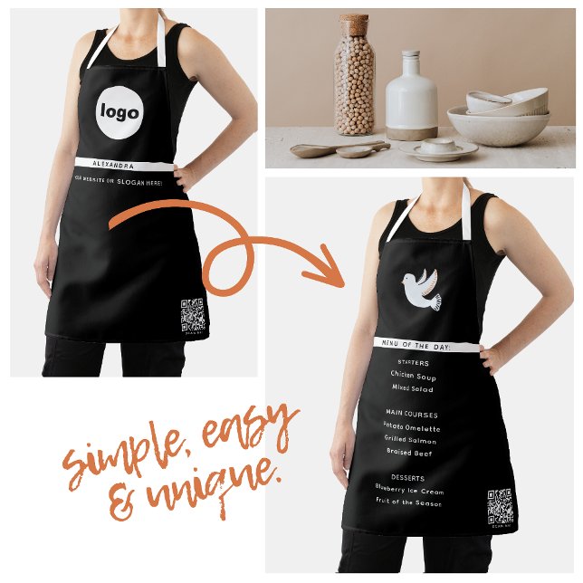 Tablier Logo de l'entreprise QR Black Modern Nom simple de (Business Logo QR Black Modern Simple Employee Name Apron)