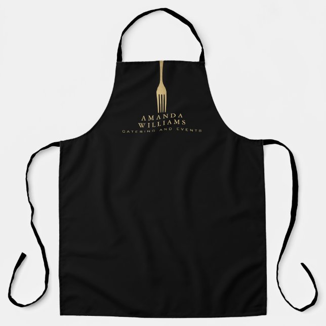 Tablier Logo de restauration moderne Faux Gold Fork sur Bl (Recto)