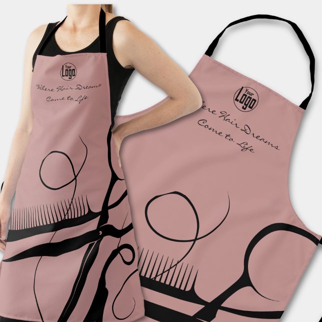 Tablier Logo Rose Personnalisé Motto Outils à cheveux (Custom Pink Black Logo Motto Hair Tools Apron)