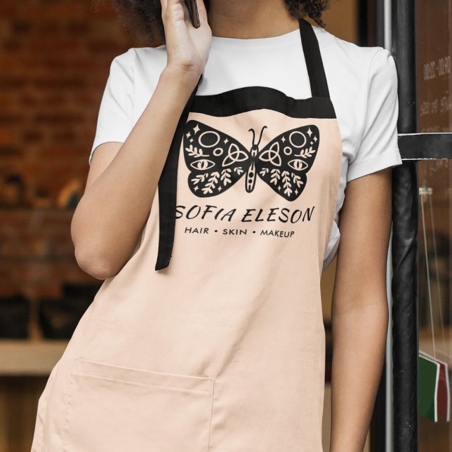 Tablier Logo stylish Black Butterfly Logo Blush Pink Emplo (Créateur téléchargé)