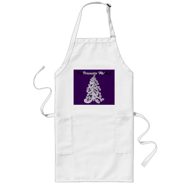 Tablier Long Arbre de Noël moderne Swirl style Doodle long Apro (Devant)