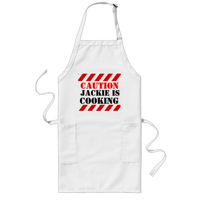 Tablier Long Attention, votre nom est "cuisine graphic cooks ap (Devant)