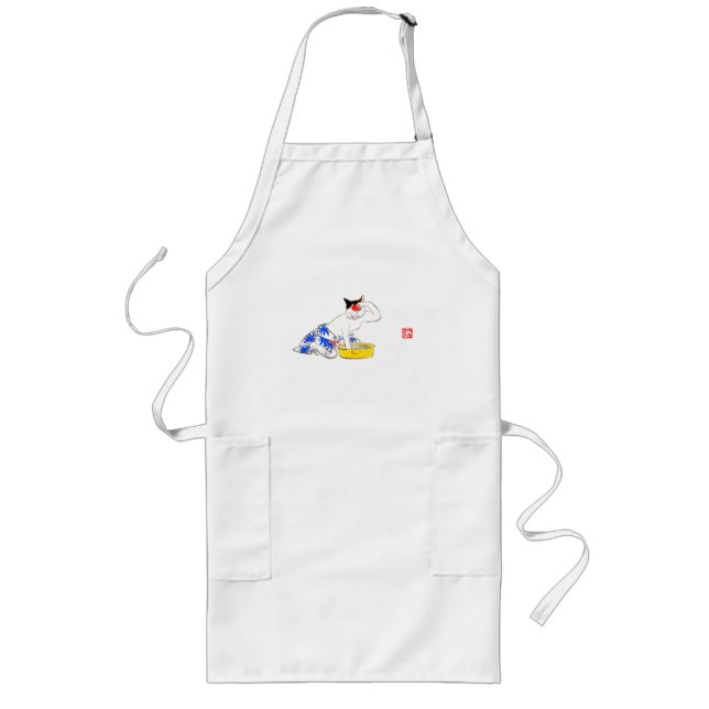 Tablier Long Bain de chat japonais humoristique I (Devant)
