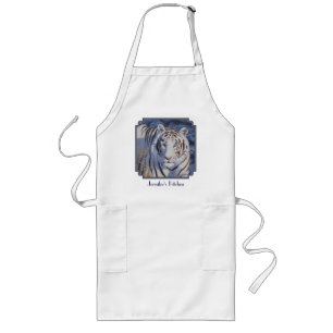 Tablier Long Beau tigre blanc aux yeux bleu cristal