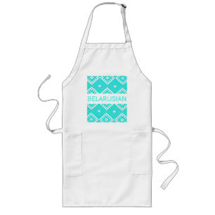Tablier Long Biélorussie Б е л р а у с Folk Motif Turquoise Apr