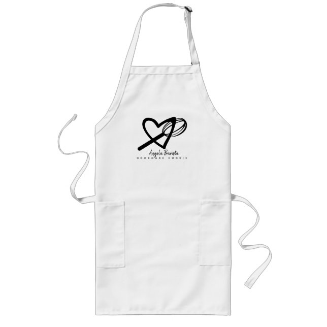 Tablier Long Boulangerie Heart Love Gâteau Business Whisk Main  (Devant)