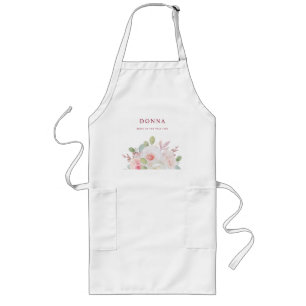 Tablier Long Bouquet floral délicat et romantique en rose pour 