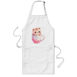 Tablier Long Chat blanc-rose mignonne dans une tasse de thé (2)