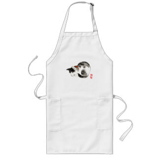 Tablier Long Chat japonais couché noir et blanc