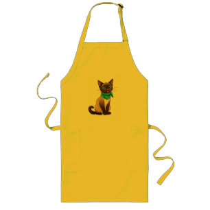 Tablier Long Chat siamois adorable avec bandana turquoise