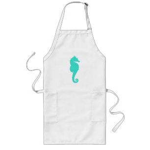Tablier Long Cheval de mer Turquoise en Blanc