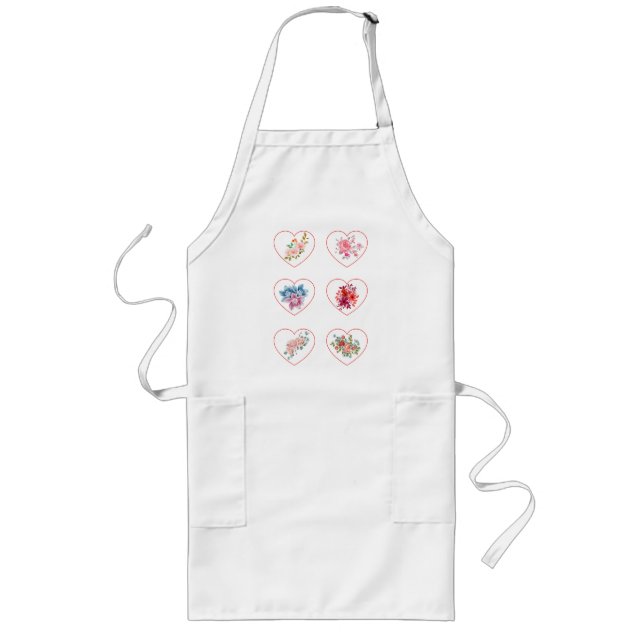 Tablier Long Coeurs de pron avec fleurs (Devant)