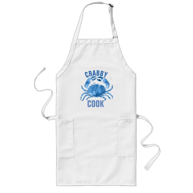 Tablier Long Crabby Cook aquarelles Crabe bleu Illustration (Devant)
