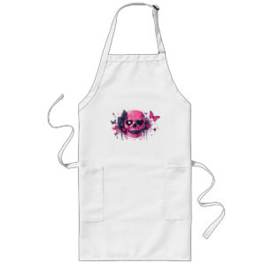 Tablier Long Crâne rose avec papillons et coeurs