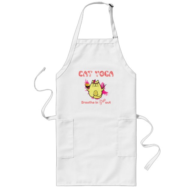 Tablier Long Cute Cat Yoga - "Respirer, Purr Out" (Devant)