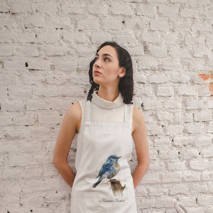 Tablier Long Cute Petite Montagne Bluebird Aquarelle, personnal