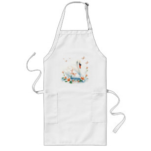 Tablier Long Cygne pastel Aquarelle avec lys et libellules