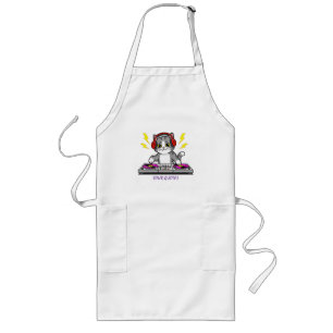 Tablier Long DJ Cat Cartoon – Illustration d'un amateur de musi