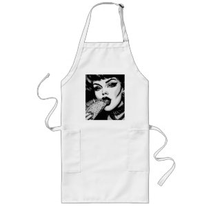 Tablier Long Fille gothique de style graphique BW 50s mangeant