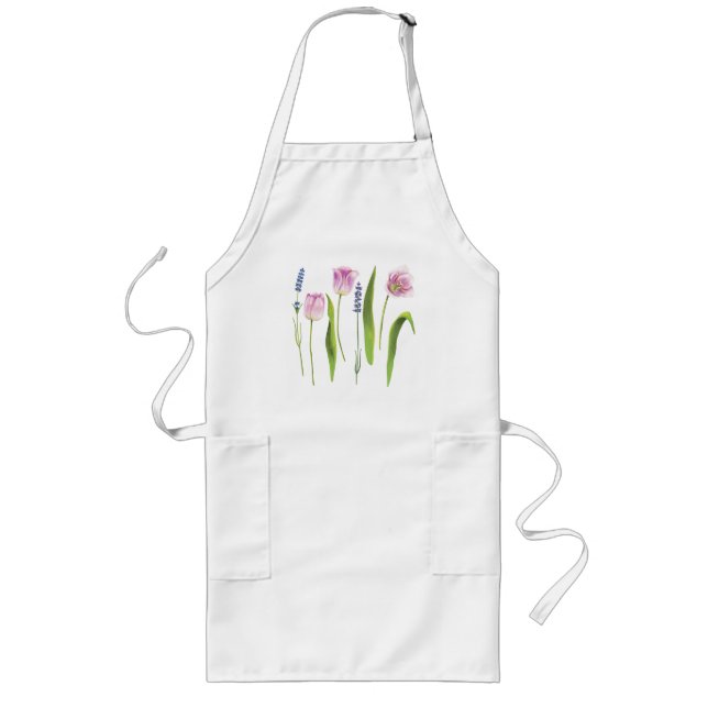Tablier Long Fleurs de lavande de tulipes roses florales | Vaca (Devant)