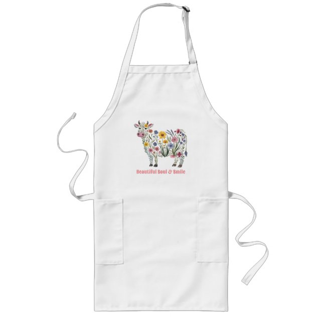 Tablier Long Fleurs sauvages d'aquarelle en forme de Vache mign (Devant)