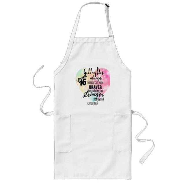 Tablier Long Godgirl Sweet16 Citer Braver cadeau plus fort (Devant)
