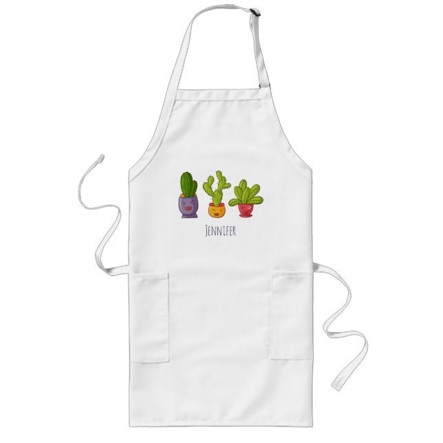 Tablier Long Happy Cute Cactus dans les pots de fleurs Illustra (Devant)