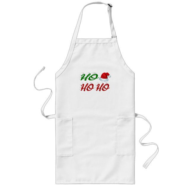 Tablier Long Ho Ho Ho Santa Hat Noël rouge vert script (Devant)