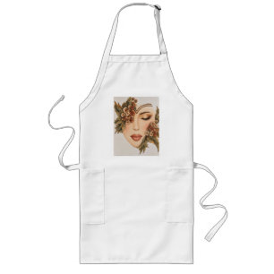 Tablier Long Impression d'art originale de femme florale terreu