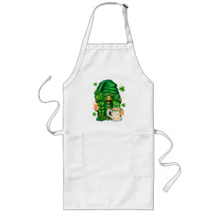 Tablier Long Joli gnome de la Saint-Patrick buvant du café