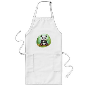 Tablier Long Joli panda de dessin animé sur un carré de bambou