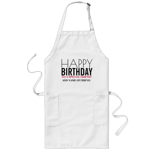 Tablier Long Joyeux Anniversaire Nom de l'ami Personnalisé (Devant)