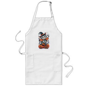 Tablier Long Joyeux Halloween Sorcière Chat