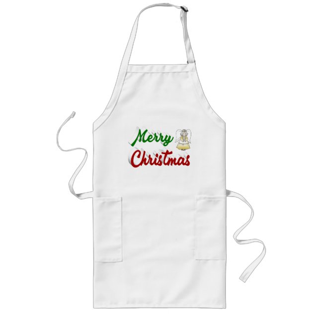 Tablier Long Joyeux Noël Angel rouge vert script (Devant)