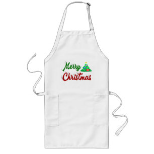 Tablier Long Joyeux Noël Arbre rouge vert script