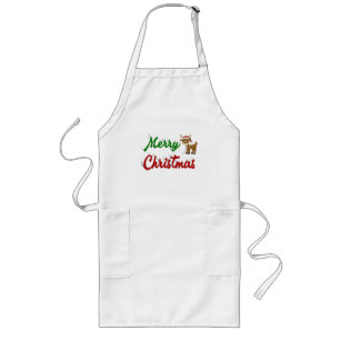 Tablier Long Joyeux Noël Reindeer rouge vert script