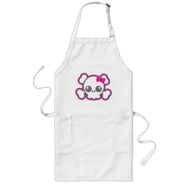 Tablier Long Kawaii Pink Ribbon Skull Kid's Apron (Devant)