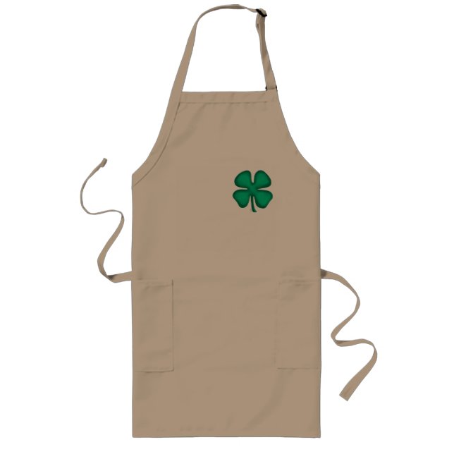 Tablier Long Lucky 4 Leaf Irish Clover long kaki chef apron (Devant)