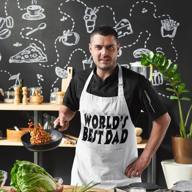 Tablier Long Meilleur papa noir 3d texte (Créateur téléchargé)