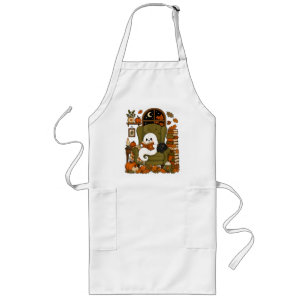 Tablier Long Mignon Fantôme Lisant un Livre Chat Noir Automne C