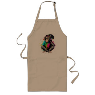 Tablier Long Mignons Singe Écouter Musique, Musique Singe Obséd